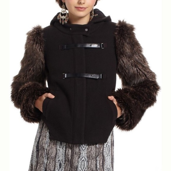 Anthro Leifsdottir S/M Cashmere Wool Coat Faux Fur - Picture 8 of 8